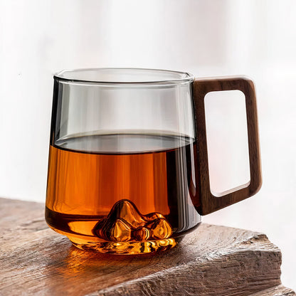 Tasses café zen - Verre fumé avec montagne cachée & anse bois