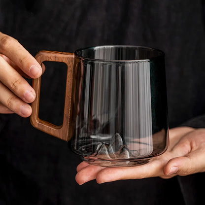 Tasses café zen - Verre fumé avec montagne cachée & anse bois