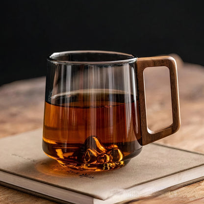 Tasses café zen - Verre fumé avec montagne cachée & anse bois