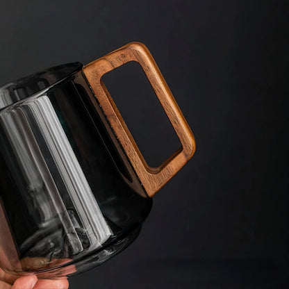 Tasses café zen - Verre fumé avec montagne cachée & anse bois